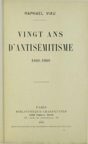 Vingt ans d'antisémitisme : 1889-1909